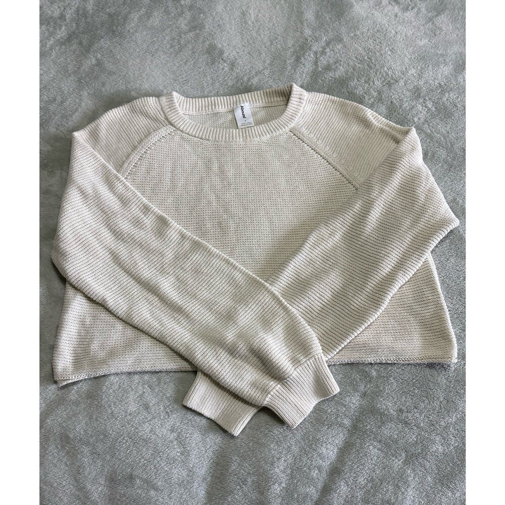 Sweater pullover crewneck cream ivory long sleeve 100% cotton knitted layering